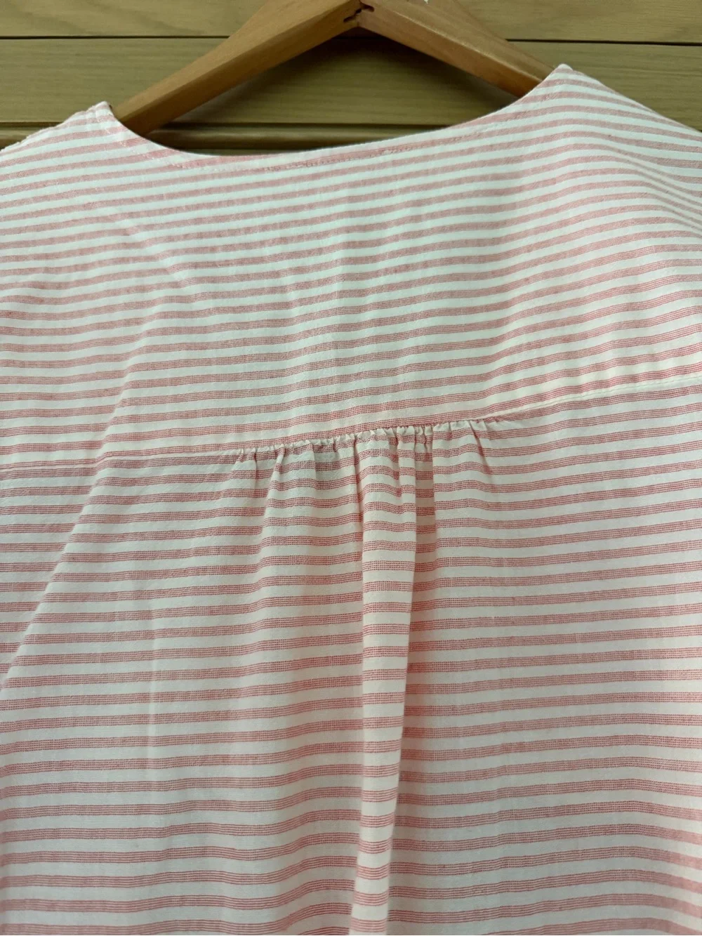 Sundance Julia Pink/Peach White Smocked V-Neck Babydoll Popover Top / LG